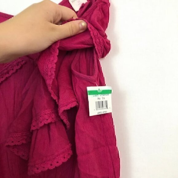 NEW NWT WILD PEARL Ruffle Dress Magenta Pink Cold Shoulder Cutout Mini Shift XS - Picture 7 of 8